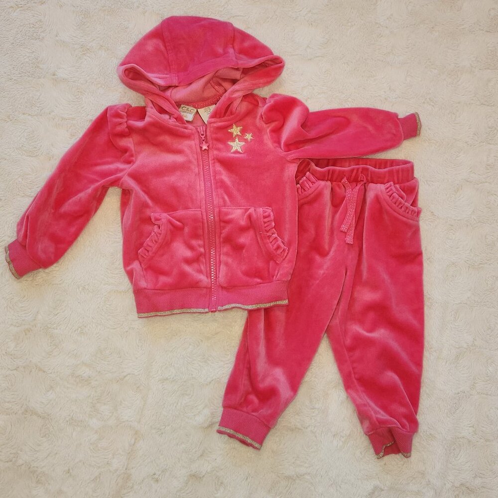 C&C California Pink Velour Jogger Set, 12M